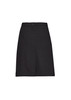 A black women's comfort waist cargo skirt with a straight cut, featuring pockets and a button closure.