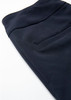 A navy stretch pant featuring a smooth fabric and a pocket detail, with a subtle branding logo.