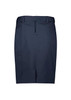 A navy mid-waist stretch chino skirt with a front zipper and a flat waistband.
