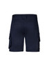 Men's rugged cooling stretch shorts in navy, featuring a fitted design with cargo pockets and a branding logo.