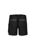 Men's rugged black shorts featuring stretch fabric, pockets, and a logo on the back. Ideal for workwear.