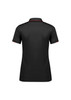 A black women's short sleeve polo shirt featuring contrasting trim and a logo.