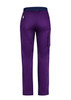 Purple straight leg scrub pants featuring a back pocket and side cargo pocket, with an elastic waistband.