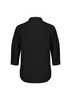 A black 3/4 sleeve blouse with a collar, featuring a back yoke detail and a loose fit. It has a simple design with no visible branding.