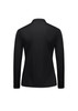 A black long sleeve polo shirt featuring a classic collar and a logo on the chest.