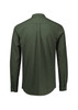 A green long sleeve button-up shirt with a back yoke and cuffs, featuring a logo.
