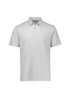 A light grey men's short sleeve polo shirt with a collar, featuring a logo on the chest.