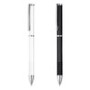 A gift set of two pens, one white and one black, featuring a sleek design and a branded logo.