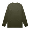 A long-sleeve green T-shirt with a plain back and snug cuffs, featuring a logo.