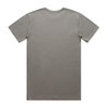 A plain grey basic tee with short sleeves and a crew neckline, featuring a logo on the back.