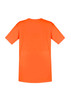 An orange hi-vis work t-shirt featuring short sleeves and a plain back. It includes branding elements.