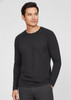 A long sleeve men's performance tee in black, featuring a crew neckline and a fitted design. Logos are present.
