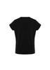 A black short sleeve top with a rounded neckline and a plain back. It features a logo on the label.