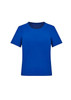 A bright blue women's short sleeve jersey top with a round neckline and short sleeves. Features a logo.