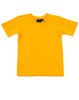 A bright yellow premium tee with a round neck and short sleeves, featuring a logo on the label.