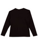 A black long-sleeve V-neck t-shirt featuring a simple design and a logo. The back view highlights its fit.