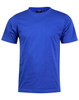 A blue men's cotton semi-fitted tee with short sleeves. The tee features a logo on the label.