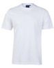 A white men's semi-fitted cotton t-shirt with short sleeves and a logo on the label.