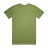 An olive green T-shirt with a plain back, featuring a logo. Suitable for casual wear.