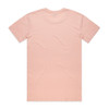 A plain pink T-shirt with a simple design and a back view. It features a logo at the neck area.