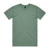 A green staple tee with a crew neck and short sleeves, featuring a simple design and a logo label.