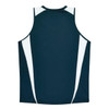 A dark navy singlet featuring contrasting white panels on the sides. The garment has a logo on it.
