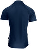 A navy polo shirt with a fitted design featuring side stripes and a logo on the back.