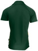A dark green polo shirt with a fitted design and contrasting side stripes. It features a logo on the front.