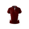 A maroon polo shirt for women with white accents and a logo on the collar. Suitable for casual wear.