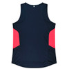 A navy singlet with pink side panels and a logo. The design is sleeveless and features a round neck.