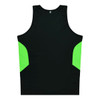 A black singlet with vibrant green sides, featuring a logo. Ideal for kids' casual wear.