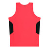 A red singlet with black side panels and a minimal branding logo on the back.