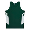 A green singlet featuring white accents and stripes, with a logo on the upper left.