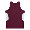 A maroon singlet with white panel accents on the sides, featuring a logo on the back.