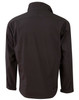 A black men's softshell contrast jacket with a tall collar, featuring a logo on the back.
