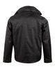 A black jacket featuring a high collar and a clean back design, including a logo.
