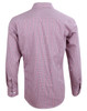 A men's long-sleeve shirt in a two-tone mini check pattern, featuring shades of red and white with a logo.