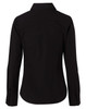 A black women's long-sleeve button-up shirt featuring a classic collar and fitted design. Includes branding.
