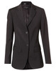 A women's mid-length jacket in a dark charcoal grey with a fitted silhouette and two front pockets.