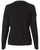 A black women's 100% merino wool long sleeve cardigan, featuring a simple back design and fitted sleeves.