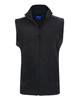 A grey adult's polar fleece vest with a high collar and front zip, featuring a logo.