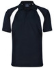 A black and white Men's Tri Sport Polo shirt with a logo on the chest and short sleeves.