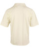 A light cream men's cricket polo shirt featuring short sleeves and a collar, with a logo on the fabric.