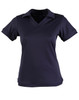 A navy polo shirt designed for women with a classic collar and short sleeves. Features a logo detail.
