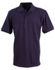 A dark navy men's polo shirt featuring a classic collar and button placket, with a small logo on the chest.