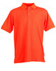 An orange polo shirt featuring a collar and short sleeves, with a logo on the front.