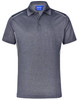 Men's short sleeve polo in a dark grey with white accents and a branding logo on the collar.