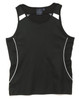 A black ladies' singlet with white accents and a logo, designed for casual or active wear.