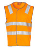 An orange Hi-Vis safety vest featuring reflective tapes, designed for visibility and safety. It includes a logo.