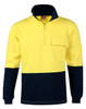 A Hi-Vis two-tone cotton fleecy sweat in bright yellow and navy, featuring a zip collar and a chest pocket.